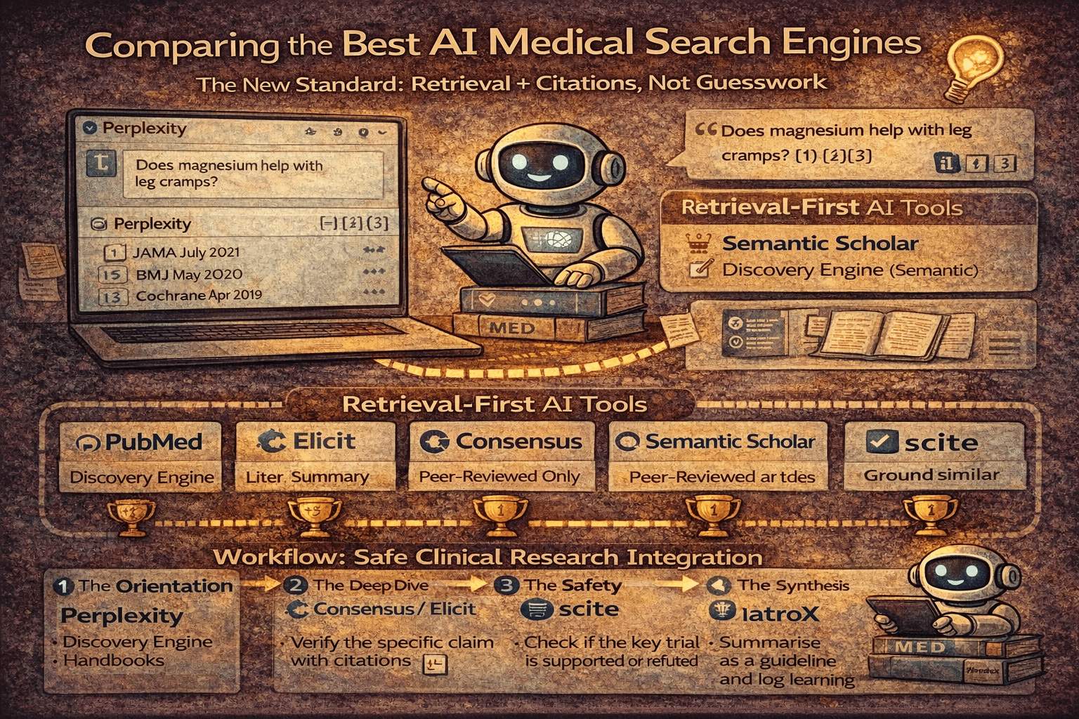 AI medical search engines that cite sources: Perplexity vs Elicit vs Consensus vs Semantic Scholar