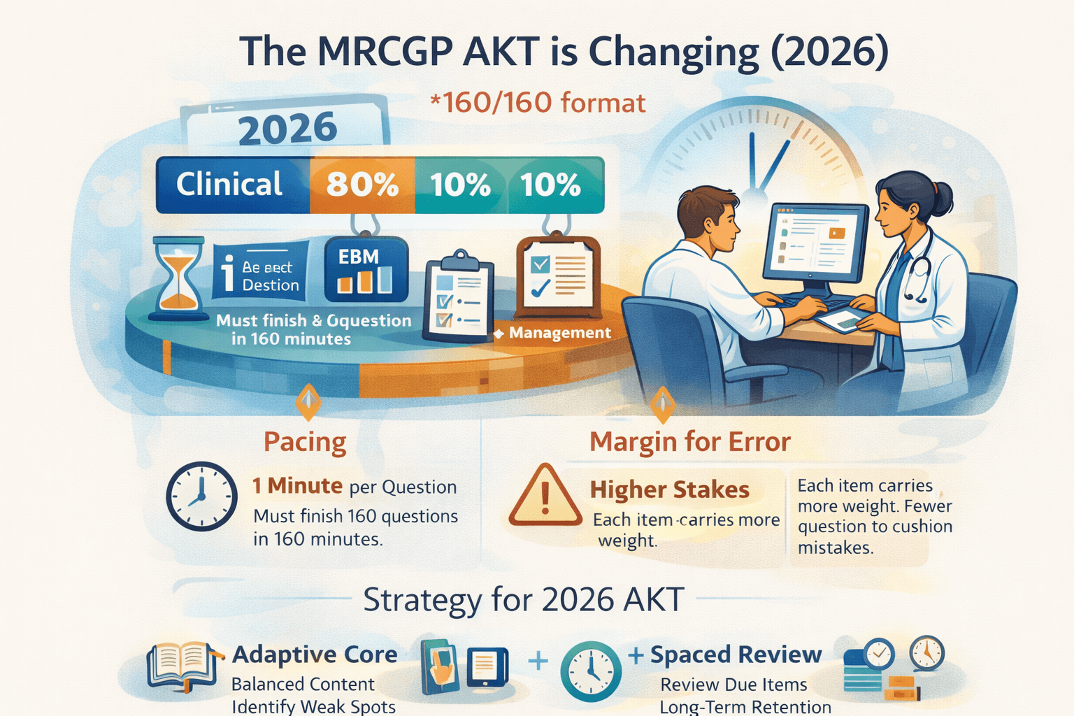 MRCGP AKT revision 2026: format, 80/10/10 domains, and the plan that matches the exam
