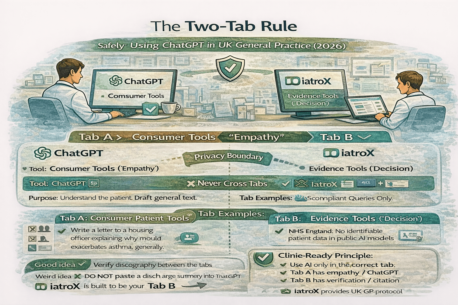 Privacy, Accountability, and the ‘Two-Tab Rule’: A UK Clinician’s Practical Boundary Model for Health AI