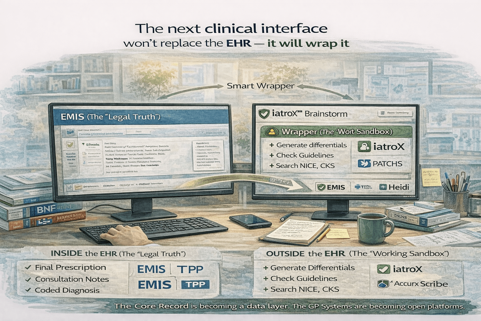 Will AI Live Inside EMIS/TPP — or Sit Beside Them? The “Second Screen” Future of Clinical Work