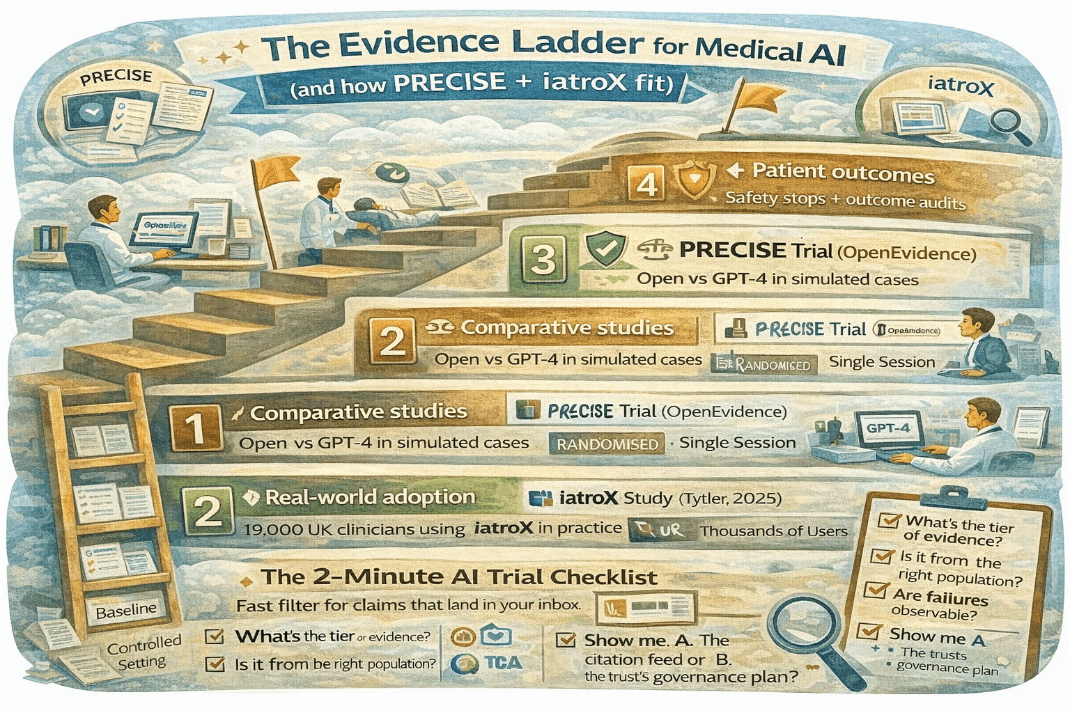 The Evidence Ladder for Clinical AI Tools: From Preprints and Surveys to RCTs (PRECISE as the Case Study)