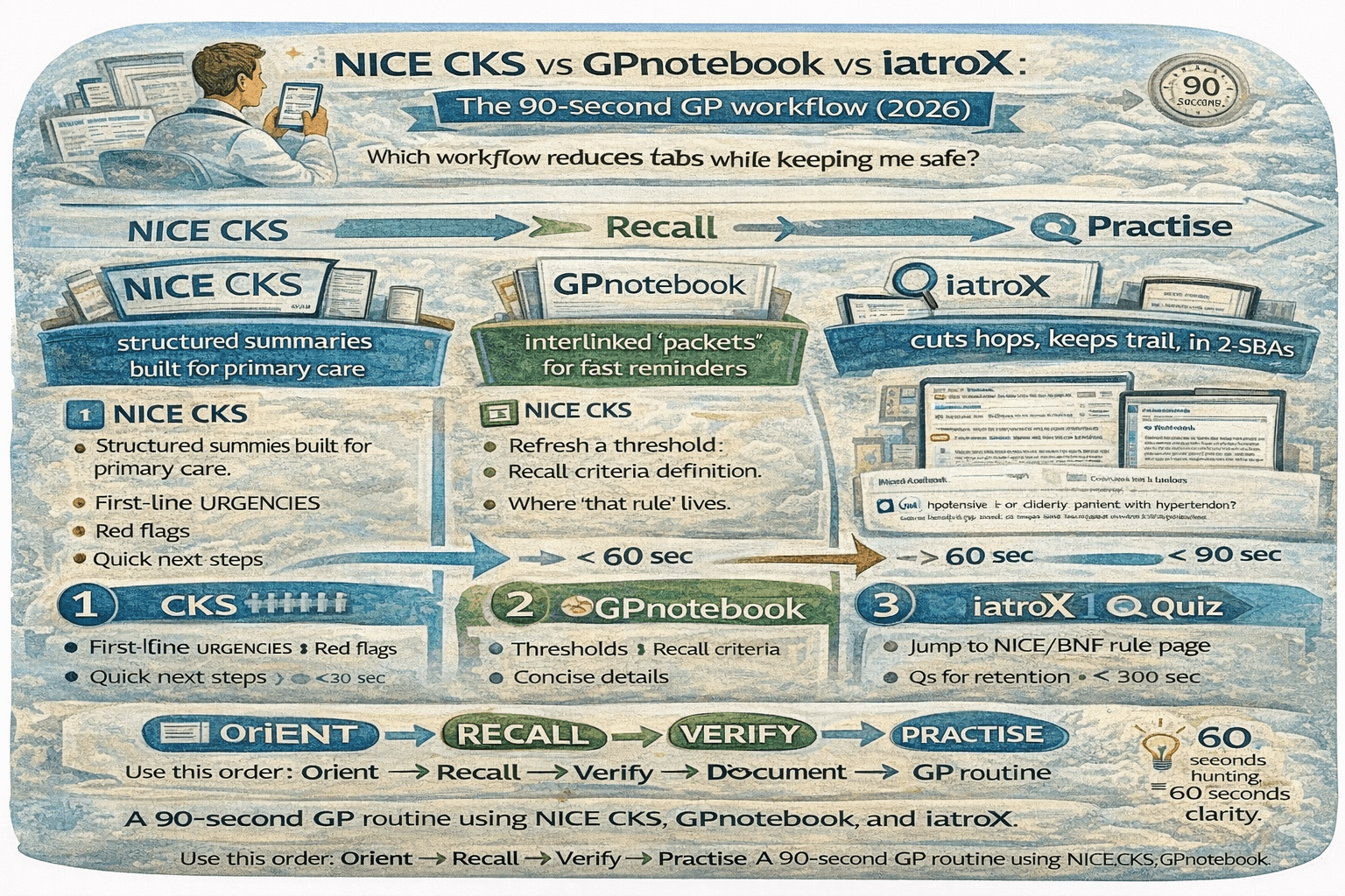 NICE CKS vs GPnotebook vs iatroX: the 90-second GP workflow (2026)