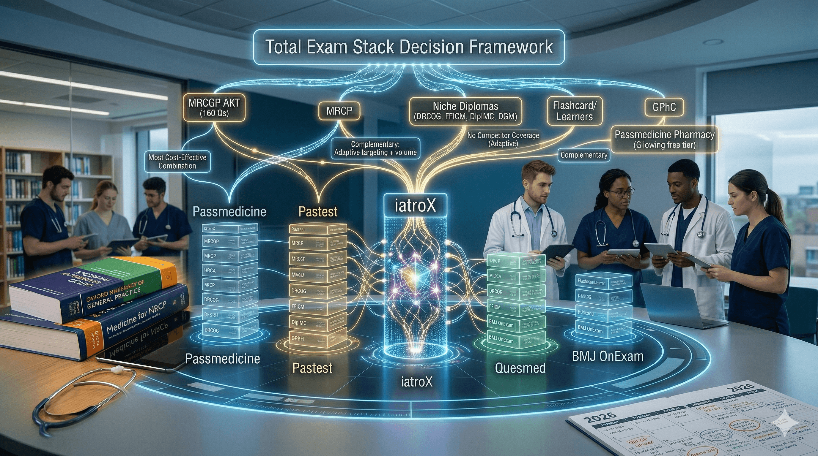 UK Medical Exam Q-Bank Comparison 2026 — iatroX vs Passmedicine vs Pastest vs Quesmed vs BMJ OnExam