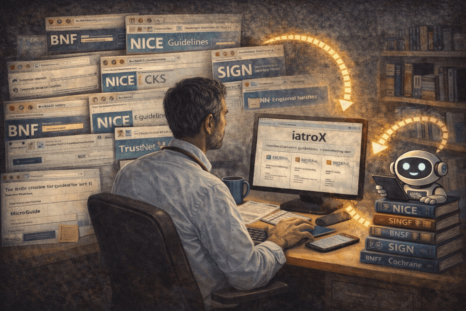 The new point-of-care stack: from portals to AI front doors (NICE/CKS/SIGN + iatroX + OpenEvidence)